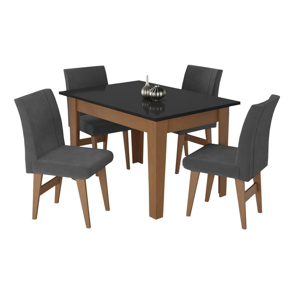 Conjunto Mesa de Jantar 120 cm com 4 Cadeiras Tokio Multimóveis EX1004 Madeirado/Preto/Grafite