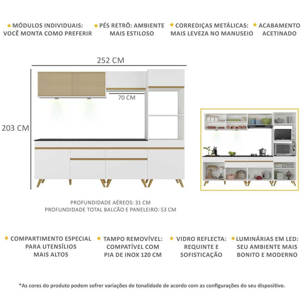 Armário de Cozinha Completa 5 peças com Leds MP2037 Veneza Up Multimóveis Branca