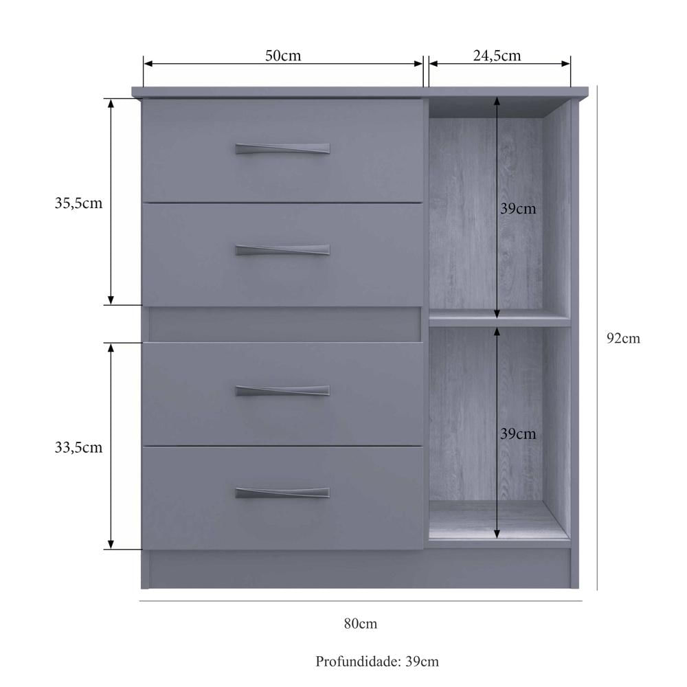 Cômoda 4 Gavetas 1 Porta Luíza Multimóveis VCR4157 Nogueira