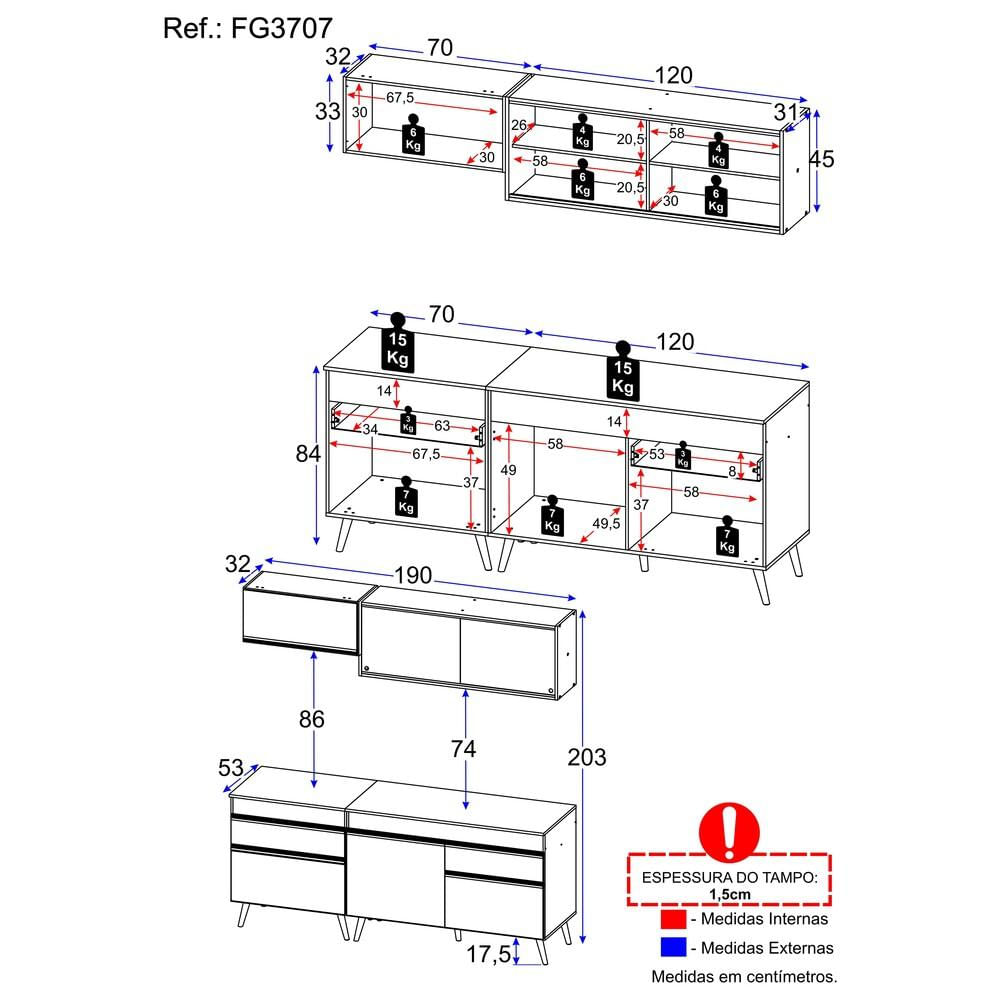 Armário de Cozinha Compacta Multimóveis Veneza GW FG3707 Branca