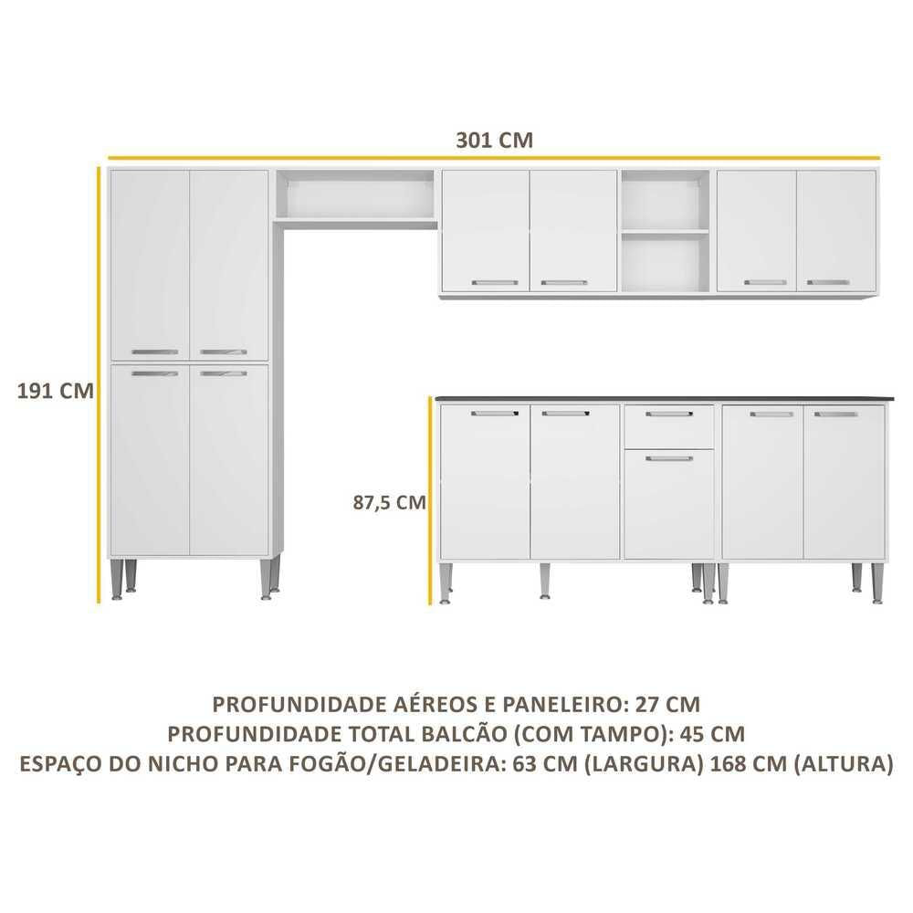 Armário de Cozinha Compacta Balcão c/ Tampo 6 pçs Xangai Jazz Multimóveis Branca