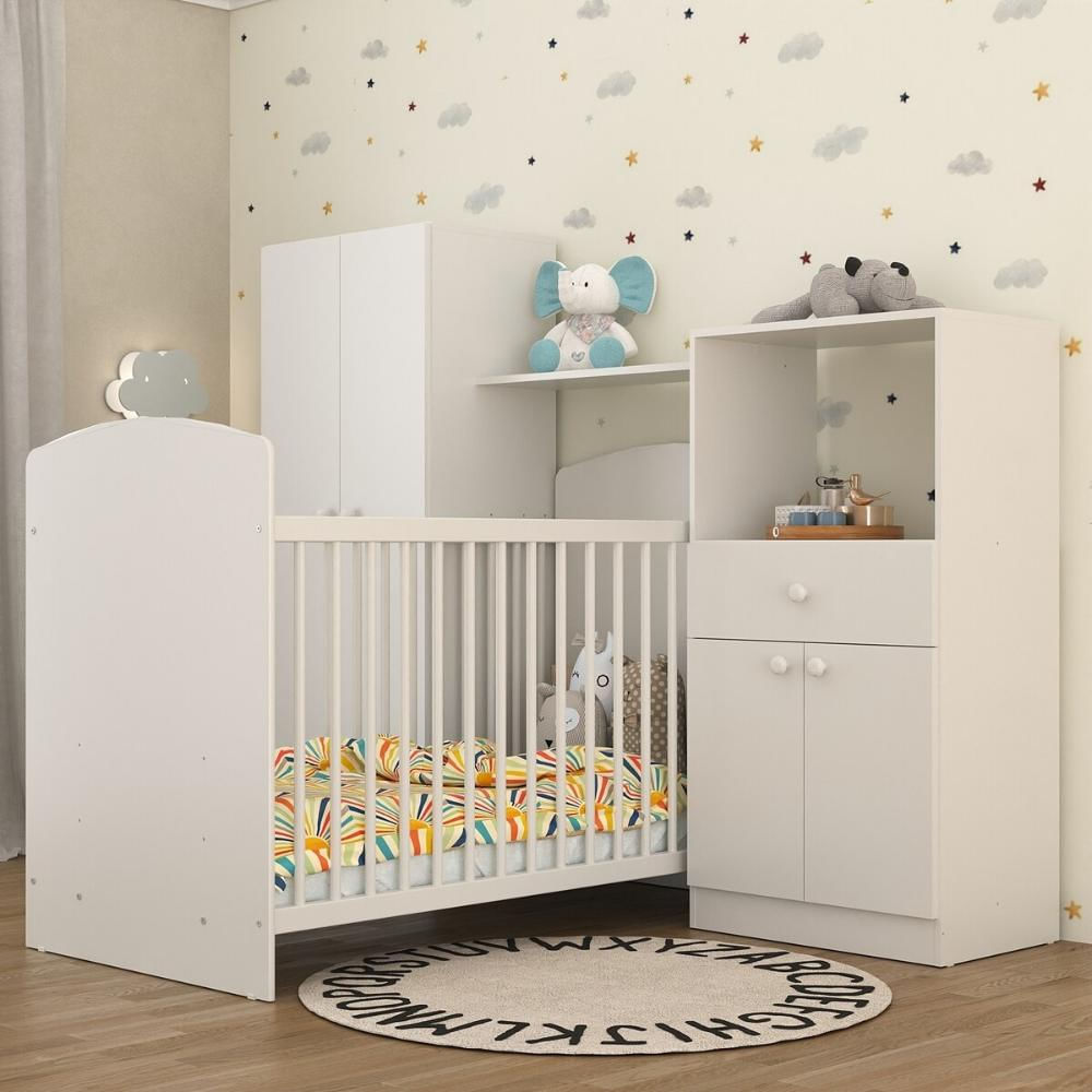 Quarto Infantil Completo com Berço e Armários Gominha Multimóveis BB2869 Branco