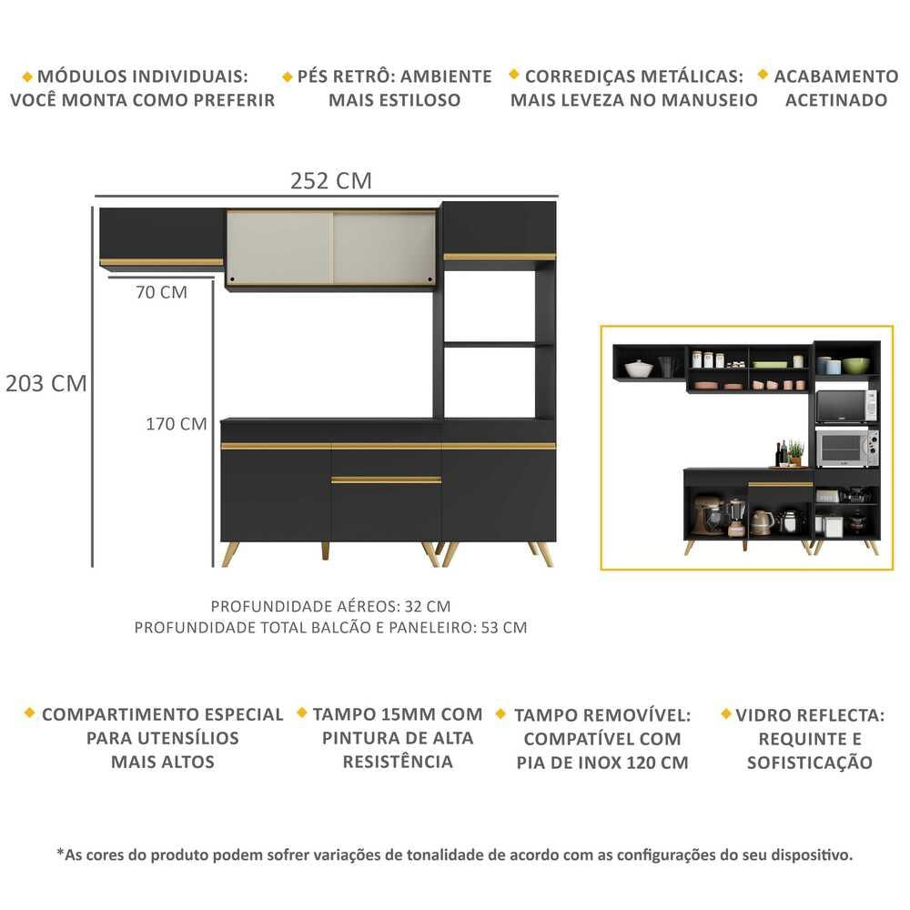 Armário de Cozinha Compacta Multimóveis Veneza GB FG3691 Preta