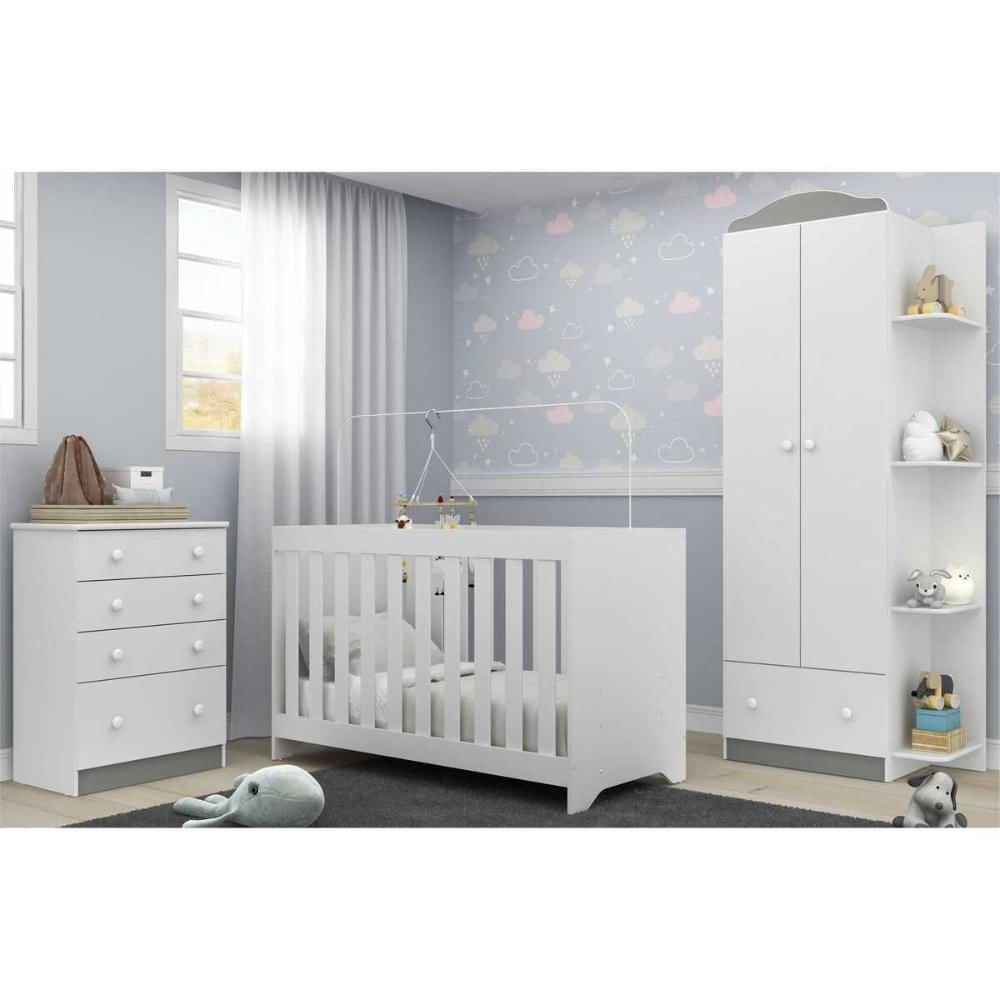 Quarto Infantil Completo João e Maria com Berço 3x1 e Colchão Incluso Multimóveis Branco/Colorido