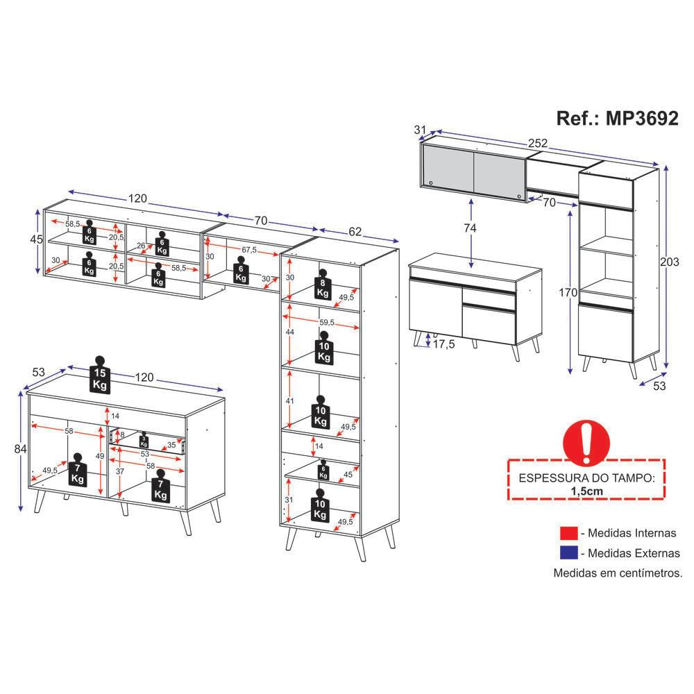 Armário de Cozinha Compacta 4 peças MP3692 Veneza GB Multimóveis Preta