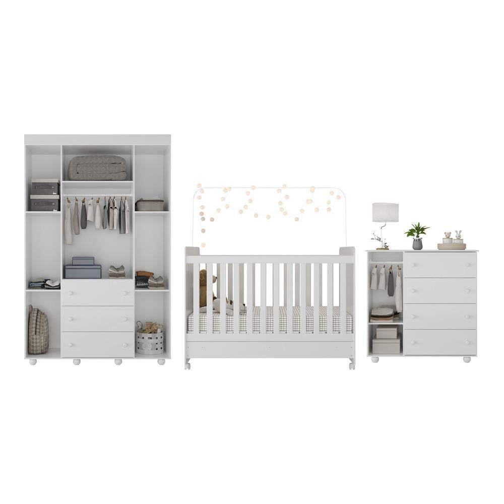 Quarto Completo Pimpolho com berço 3 em 1 com rodízios Multimóveis Branco