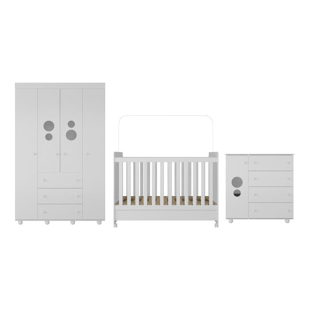 Quarto Completo Pimpolho com berço 3 em 1 com rodízios Multimóveis Branco