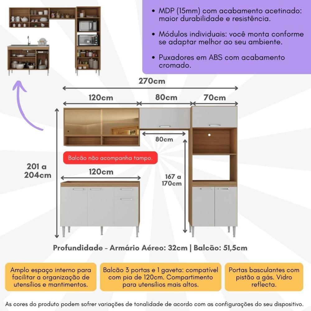 Armário de Cozinha Compacta Modulada com Gabinete para Pia Paris Multimóveis MP2227 Rustic/Branco