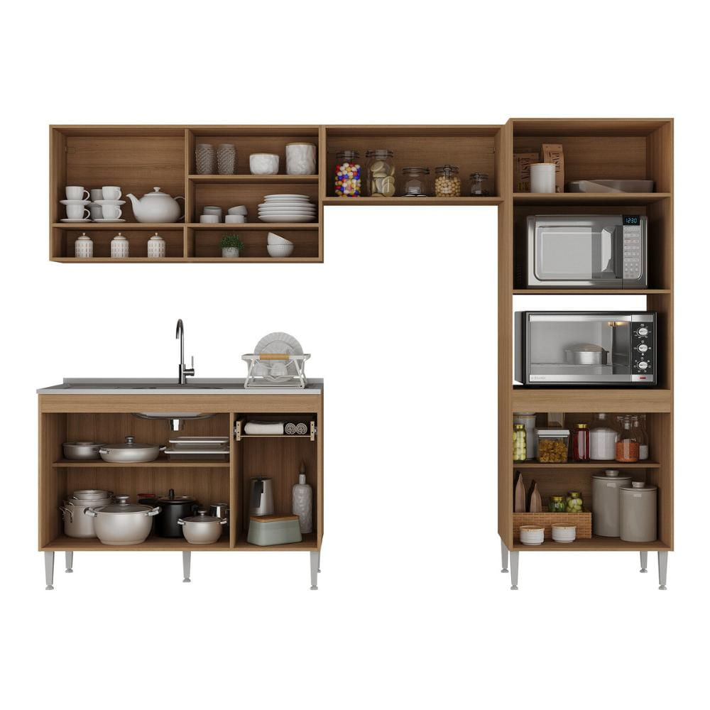 Armário de Cozinha Compacta Modulada com Gabinete para Pia Paris Multimóveis MP2227 Rustic/Branco