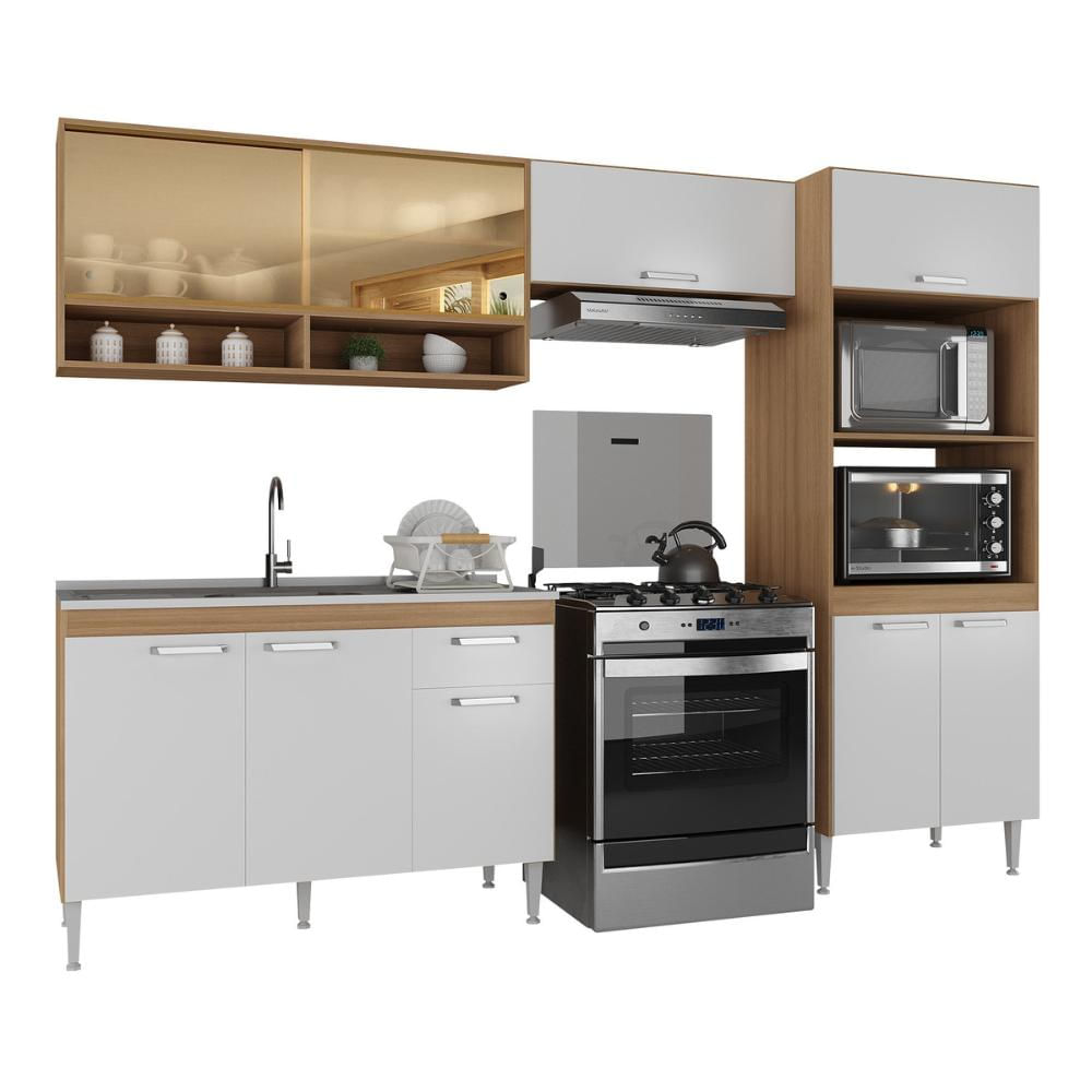 Armário de Cozinha Compacta Modulada com Gabinete para Pia Paris Multimóveis MP2227 Rustic/Branco