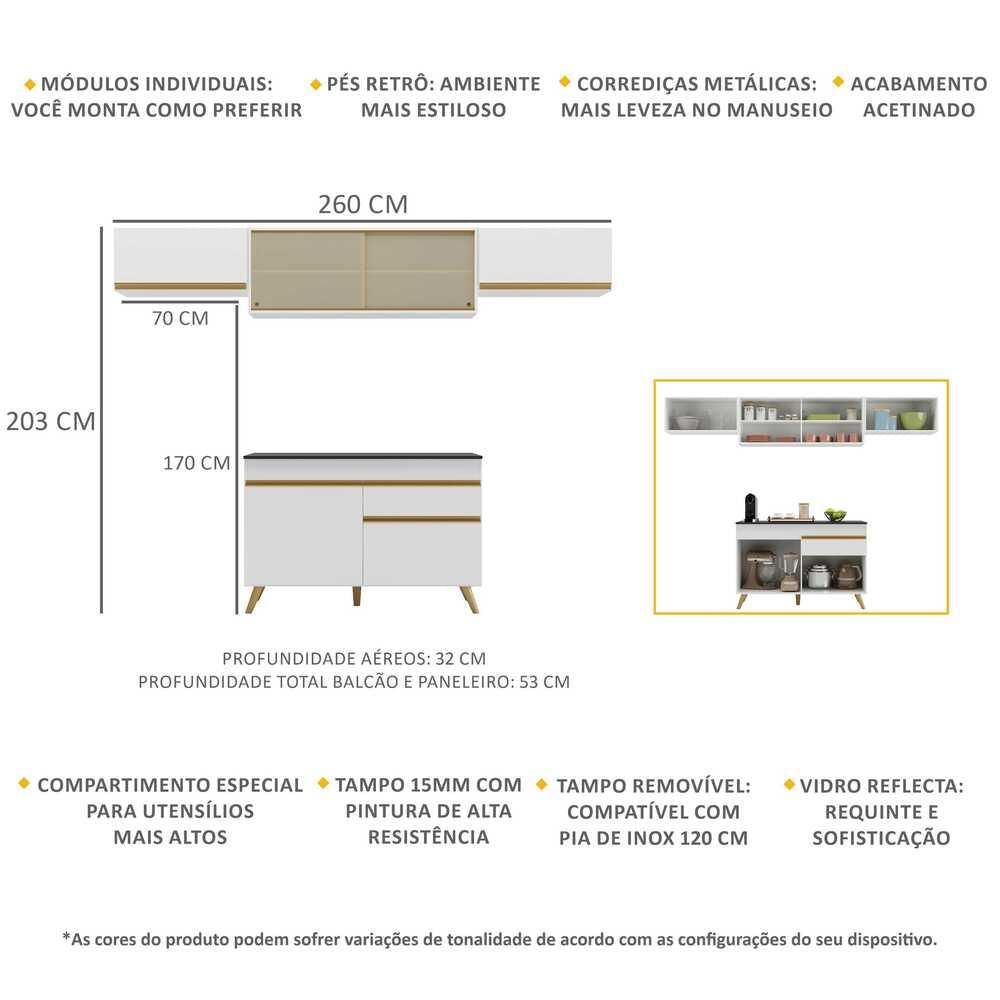 Armário de Cozinha Compacta 4 peças MP3698 Veneza GW Multimóveis Branca