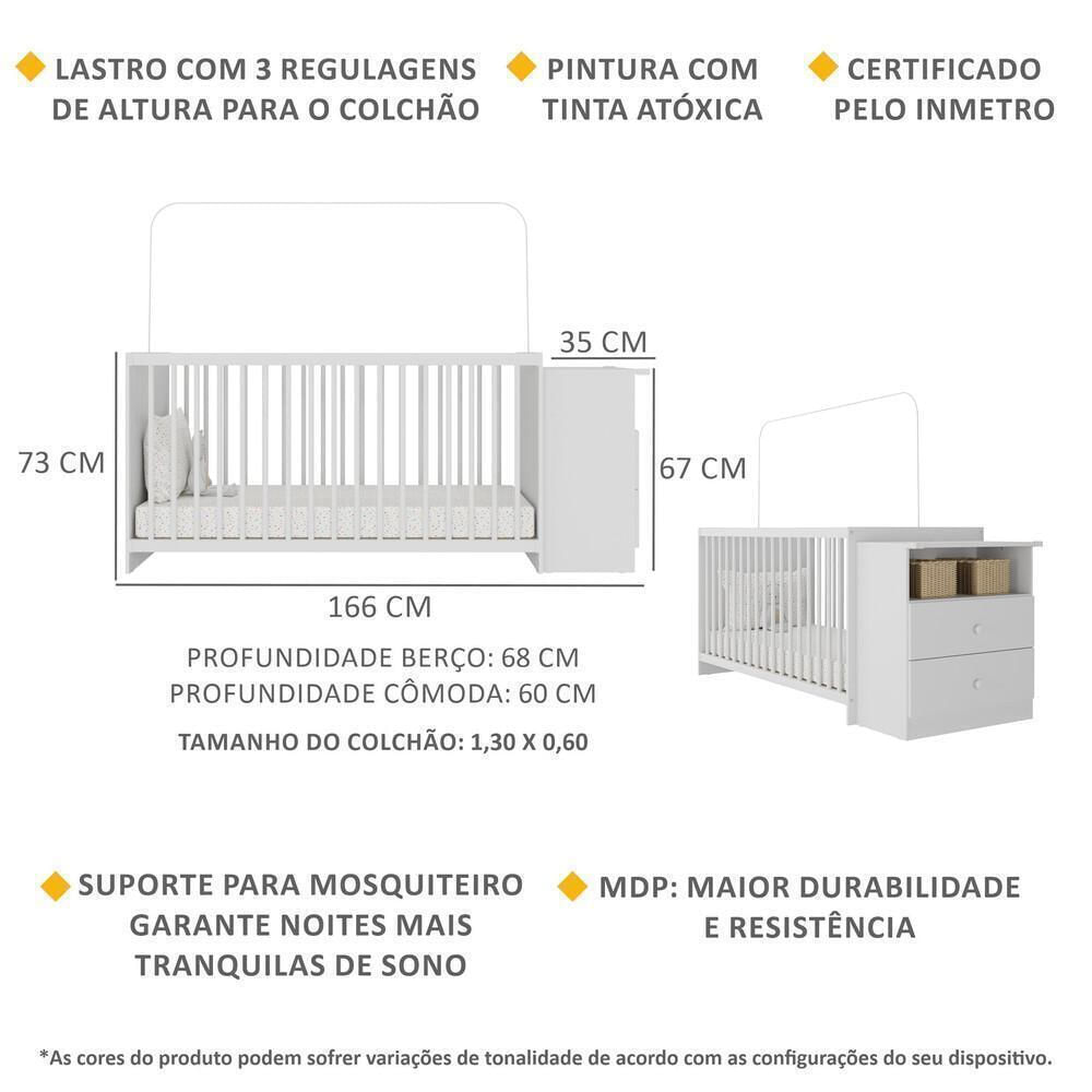 Berço Cômoda para Colchão 60 x 130 cm Multimóveis Meu Bebê FG2870 Branco