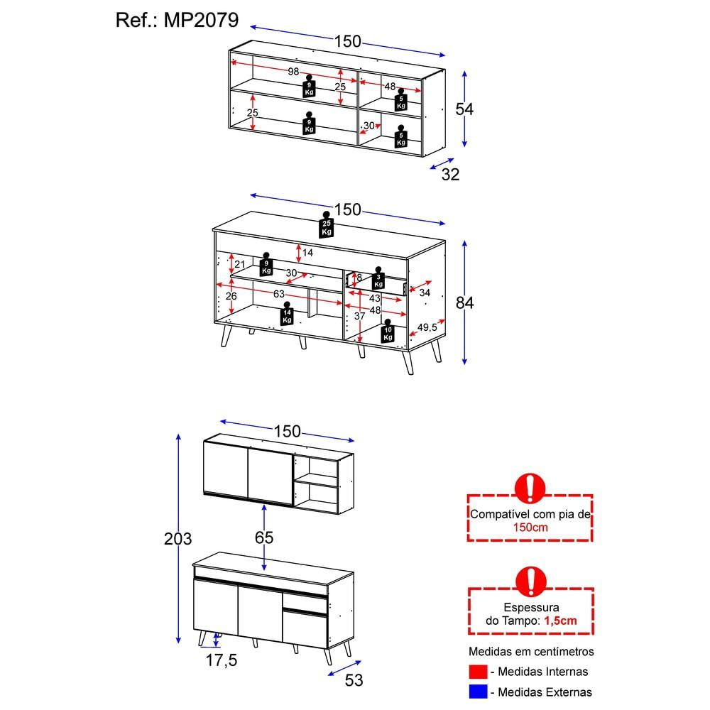 Armário de Cozinha Compacta Veneza GB Multimóveis MP2079 Preta