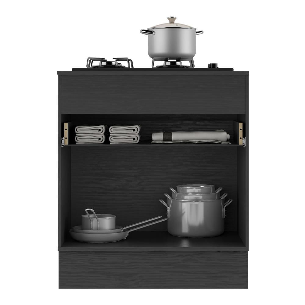 Balcão Cozinha com Rodapé para Cooktop 70 cm 1 Porta 1 Gaveta Veneza Multimóveis MP2118.895 Preto