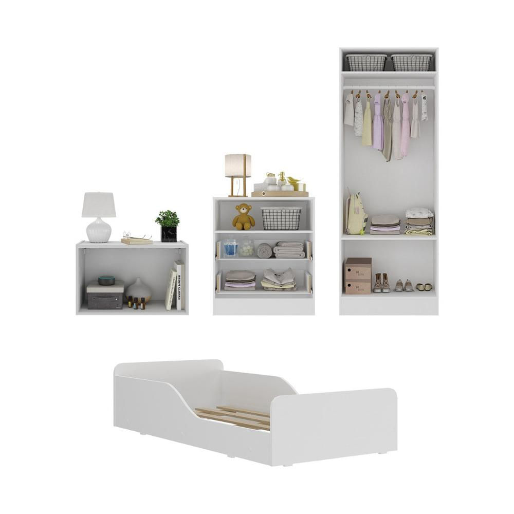 Quarto Infantil Completo c/ Minicama e Mesa Cabeceira Multimóveis MP4204 Branco