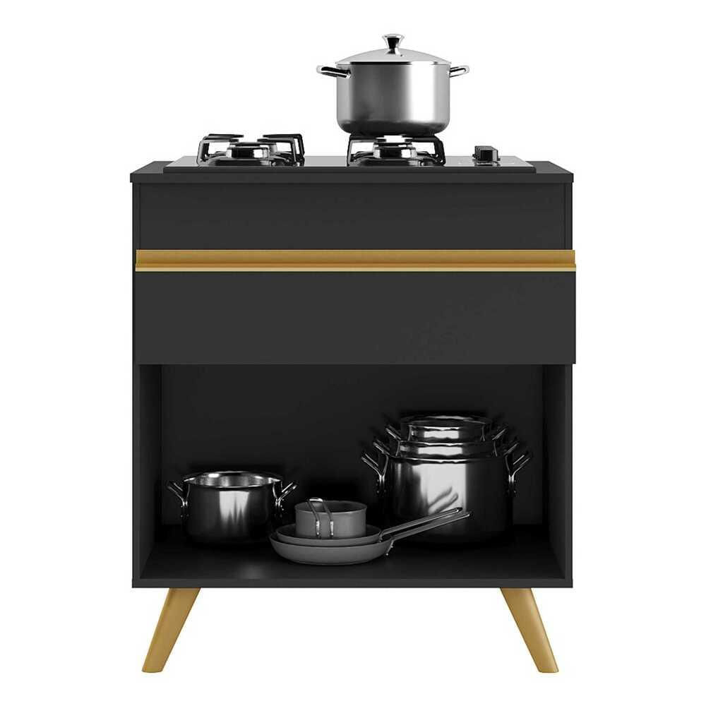 Balcão de Cozinha para Cooktop 70 cm Multimóveis Veneza GB 1 Porta 1 Gaveta Preto