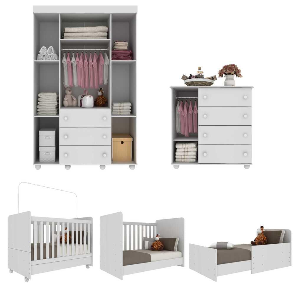 Quarto Completo Infantil com Colchão Incluso Pimpolho Multimóveis Branco