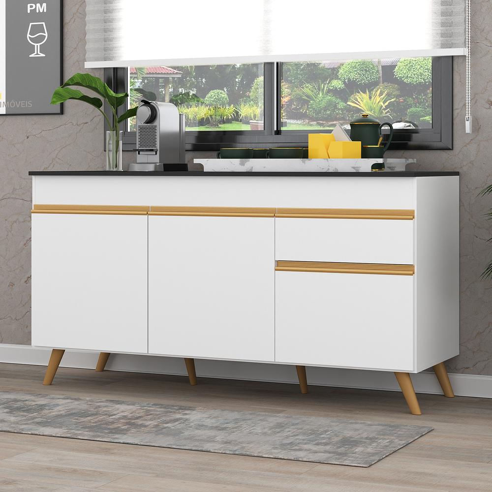 Balcão Cozinha Gabinete Pia 150 cm 3 Portas 1 Gaveta Veneza GW Multimóveis MP3740 Branco