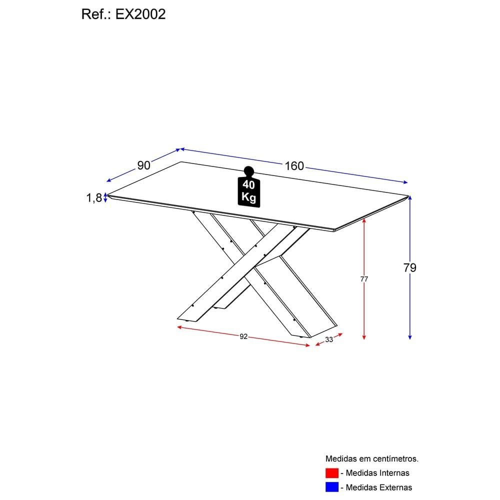 Mesa de Jantar 160 cm Lisboa Multimóveis EX2002 Madeirada/Off White