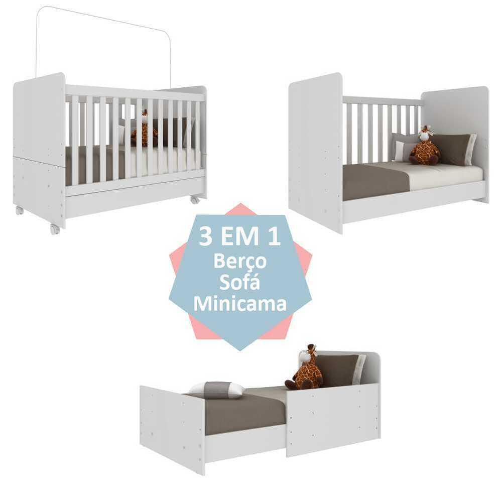 Quarto Completo com Berço 3x1 com Rodízios Multimóveis Pimpolho FG3011 Branco