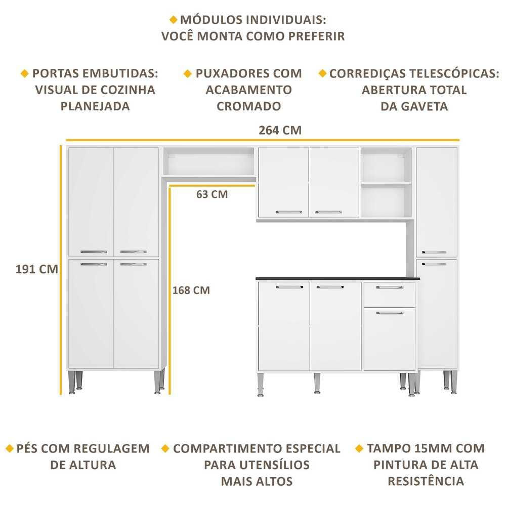 Armário de Cozinha Compacta Multimóveis Xangai Classic FG3156 Branca