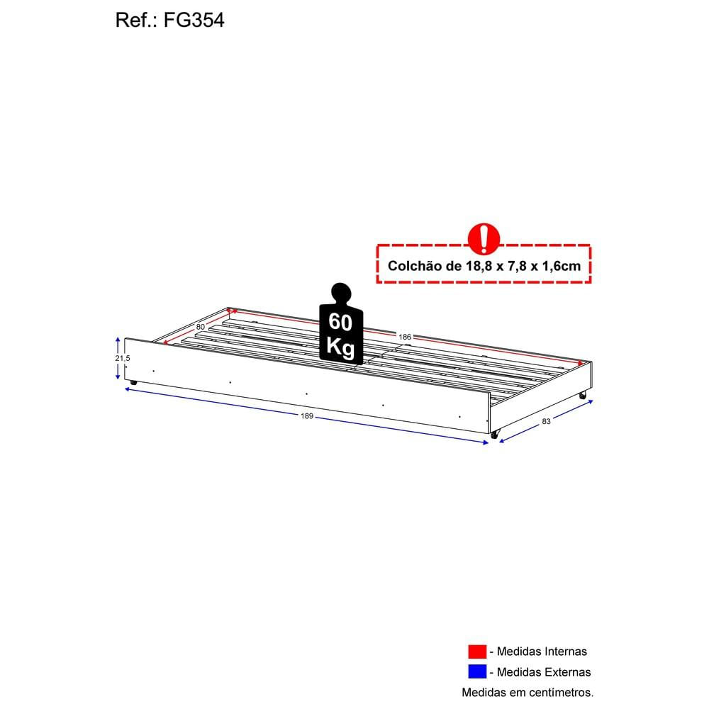 Cama Auxiliar para colchão 78 x 188 cm Multimóveis FG354 Branca