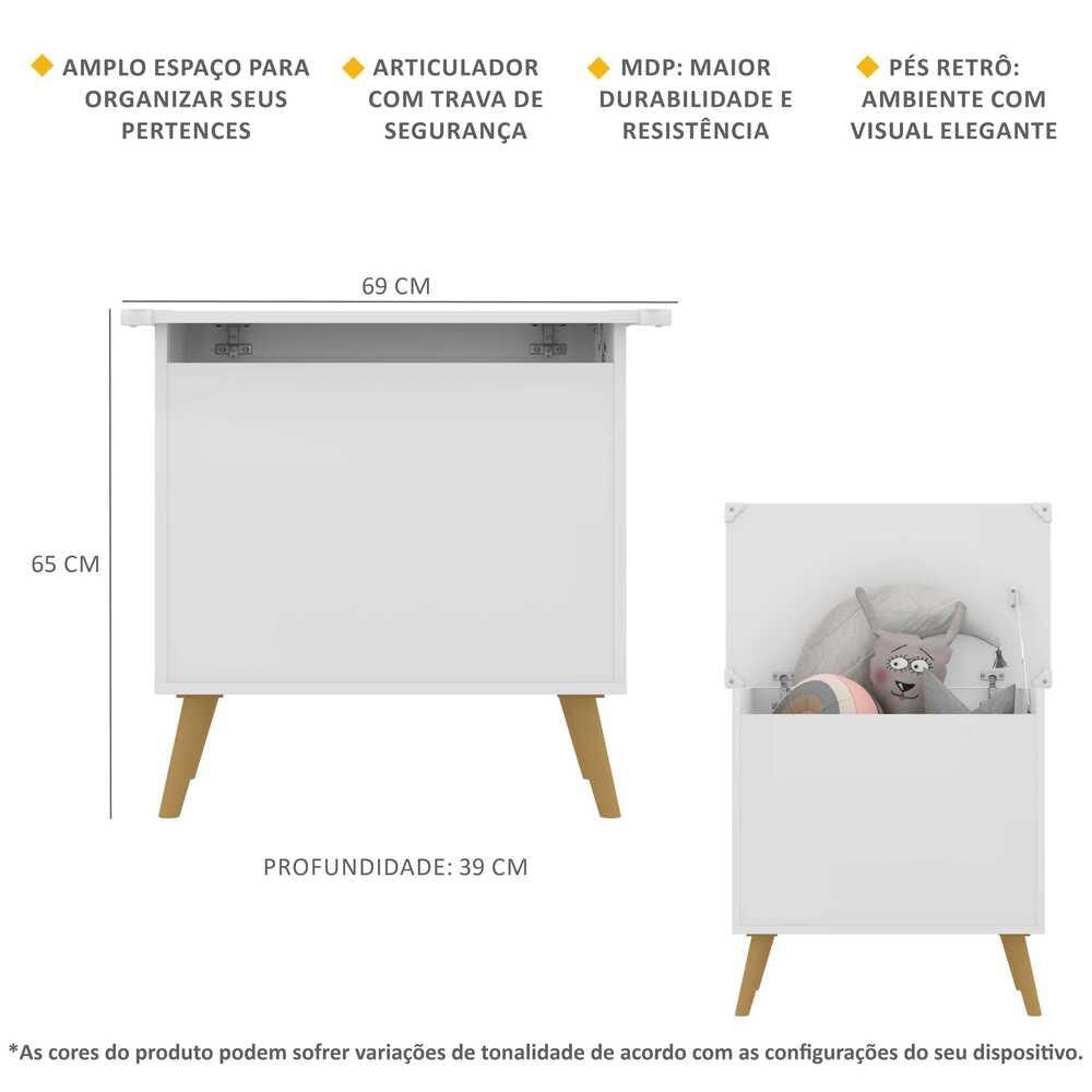 Caixa de Brinquedos Baú Organizador Retrô Multimóveis FG3638 Branco/Natural