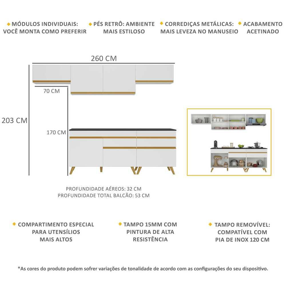 Armário de Cozinha Completa Multimóveis Veneza GW FG3708 Branca