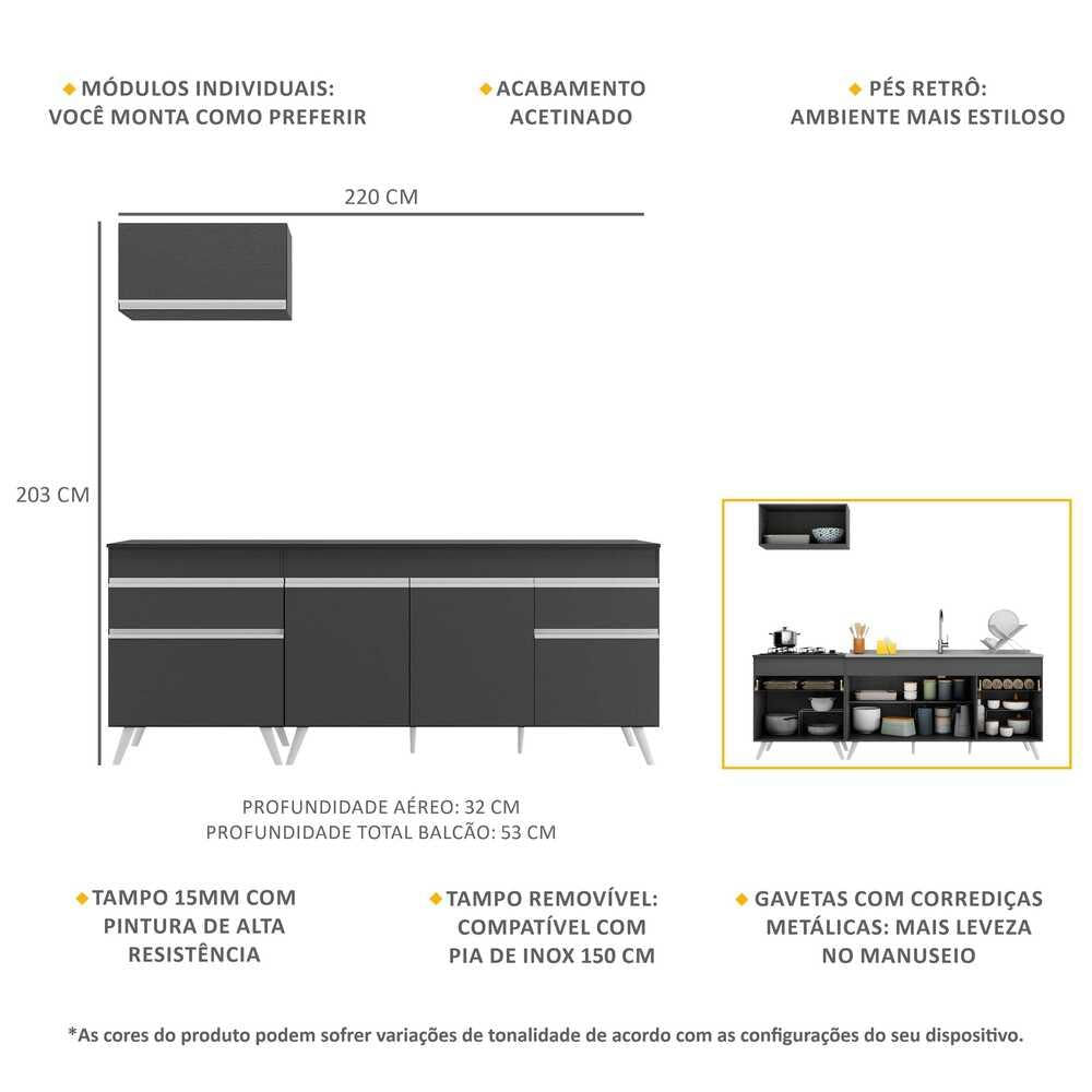 Armário de Cozinha Compacta Veneza Multimóveis MP2074.898 Preto