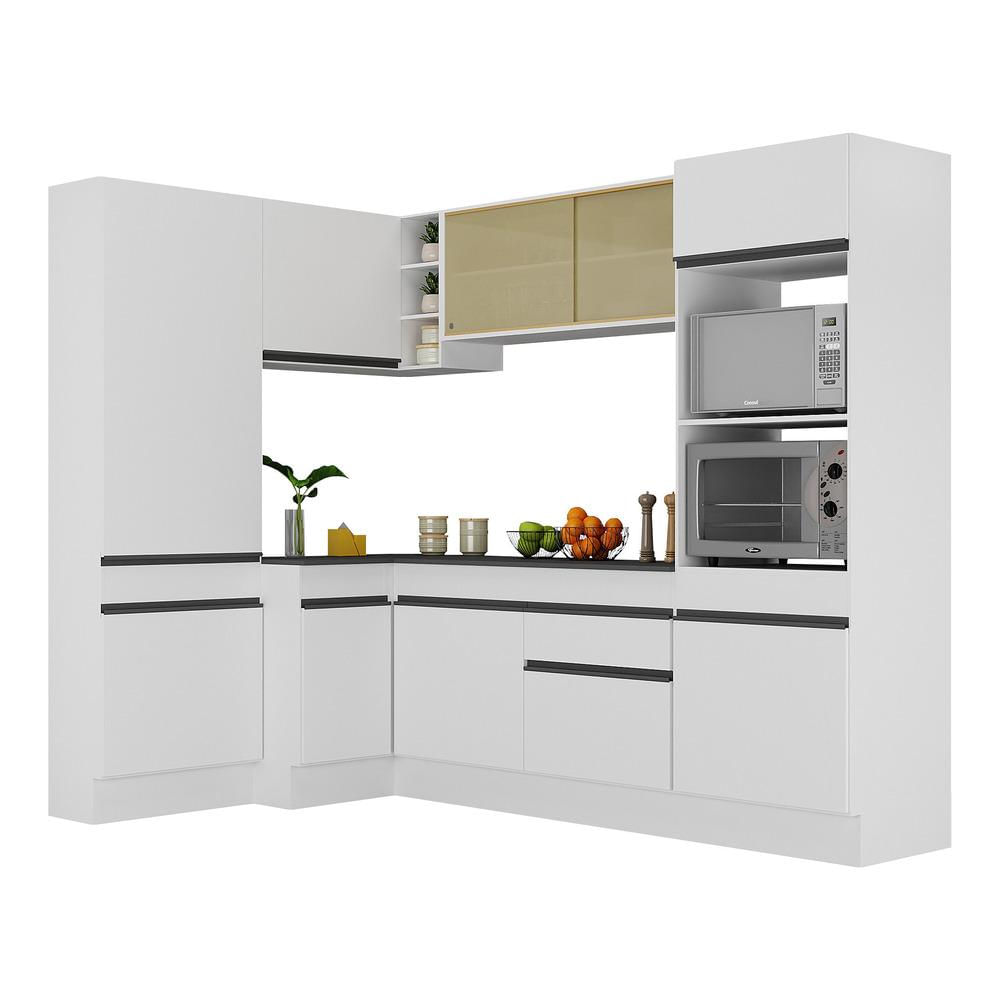 Armário de Cozinha Completa de Canto com Rodapé Veneza Multimóveis MP2085.964 Branco/Preto