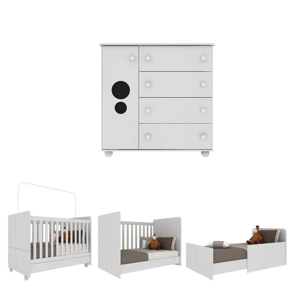 Quarto Infantil Berço com Colchão Incluso e Cômoda Multimóveis Pimpolho FG3570 Branco