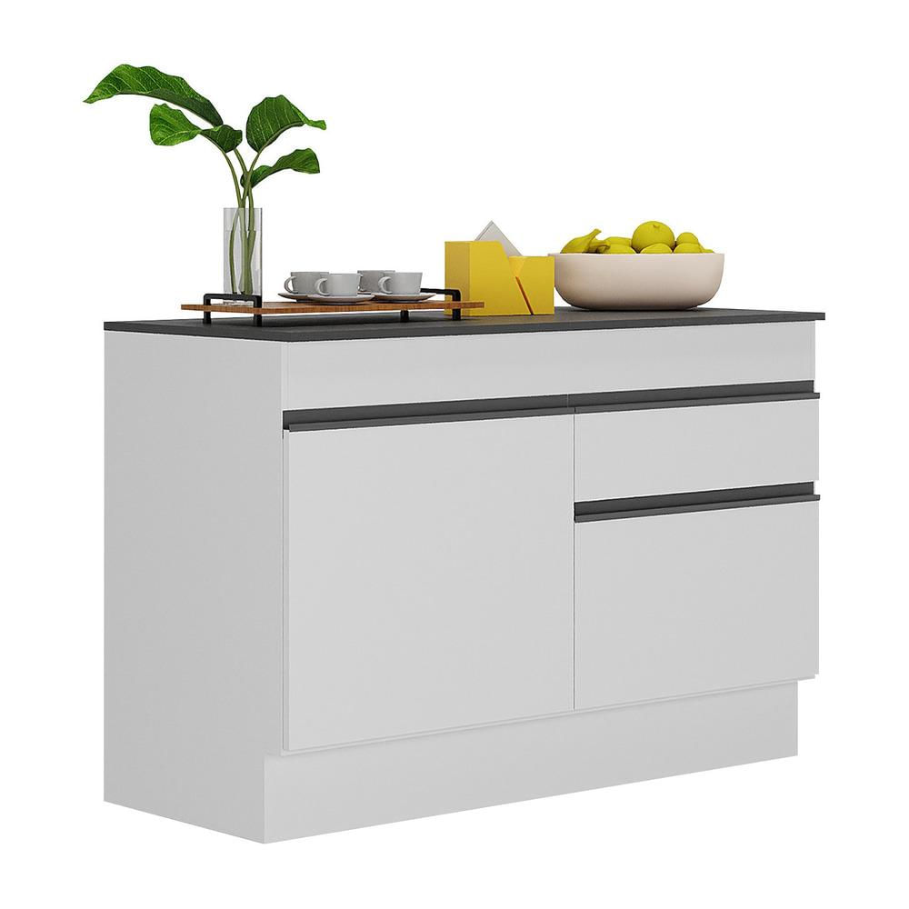 Balcão Cozinha c/ Rodapé Gabinete Pia 120 cm 2 rtas 1 Gav Veneza Multimóveis MP2117.964 Branco/Preto