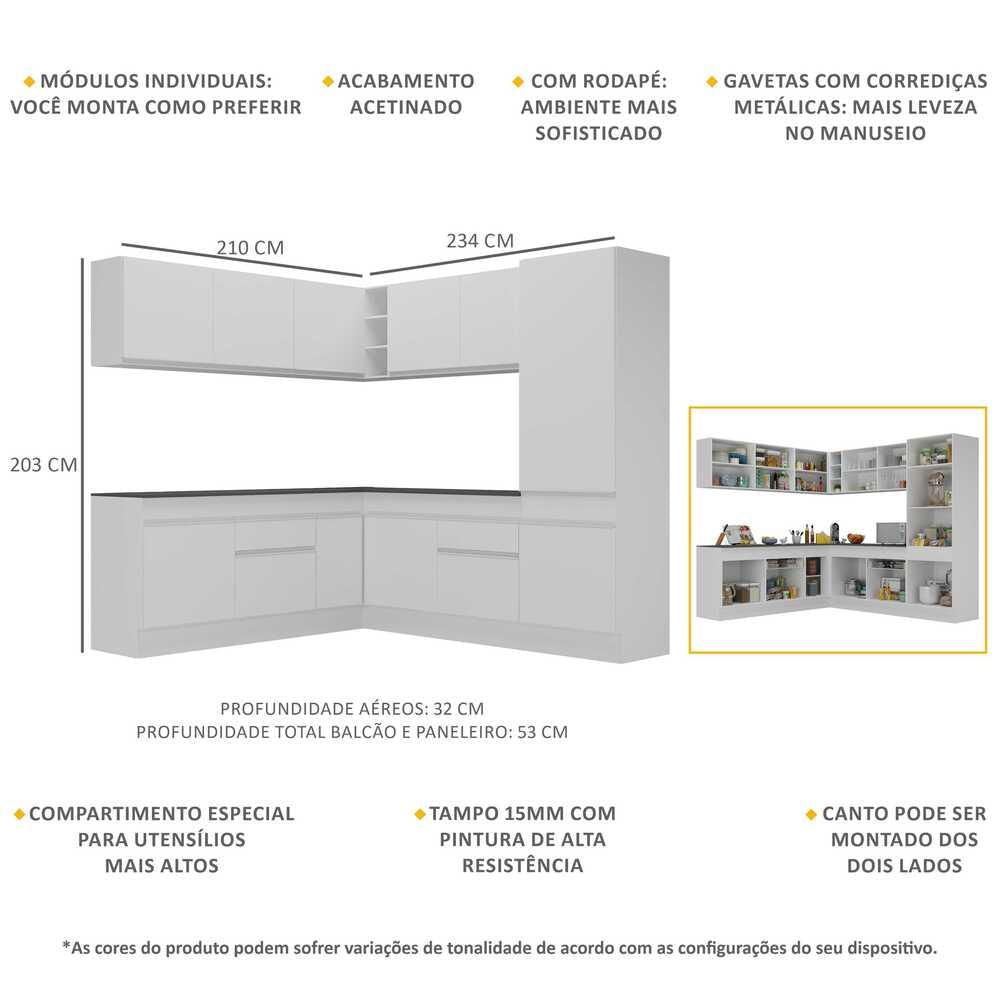 Armário de Cozinha Completa de Canto com Rodapé Veneza Multimóveis MP2101.891 Branco