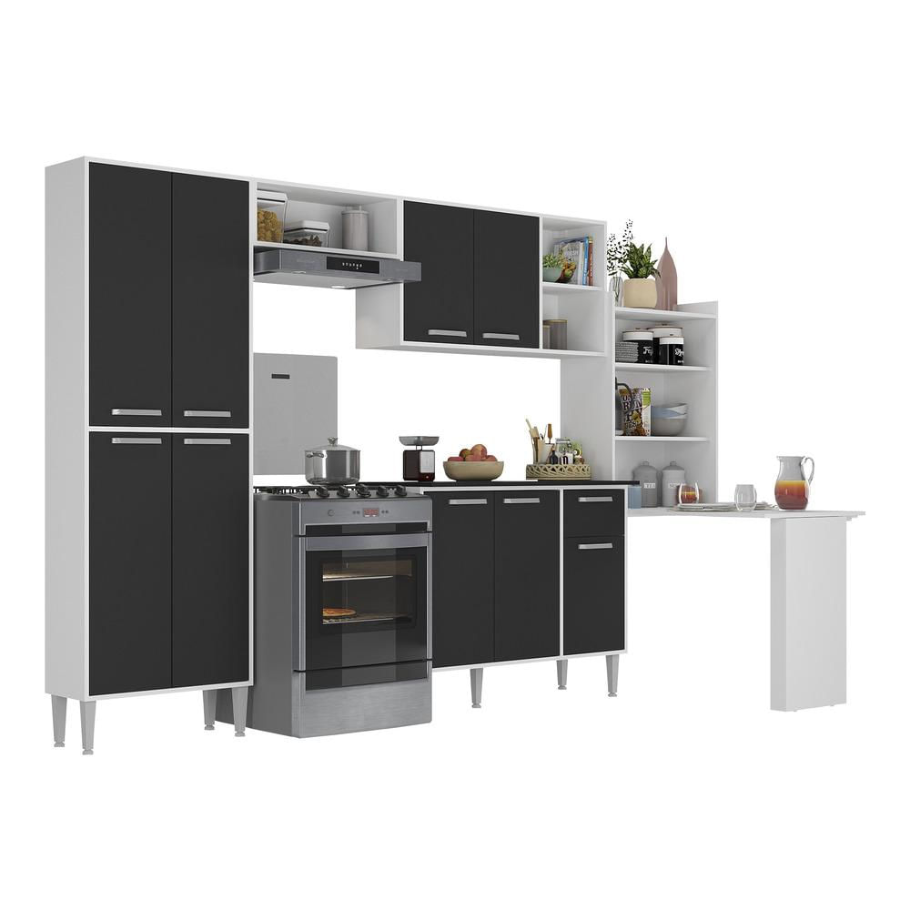 Armário de Cozinha Completa com Mesa Dobrável Siena Multimóveis MP2039 Branca/Preta