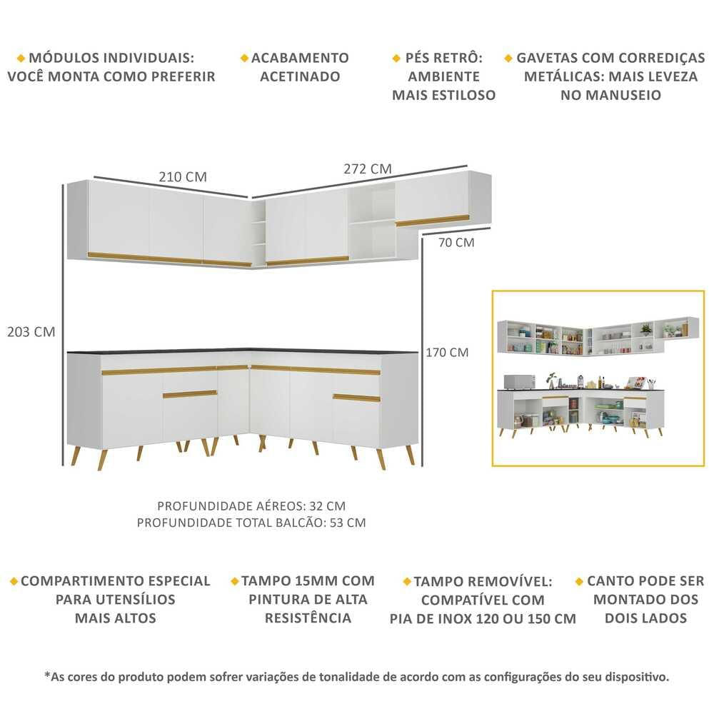 Armário de Cozinha Completa de Canto Veneza GW Multimóveis MP2068 Branca