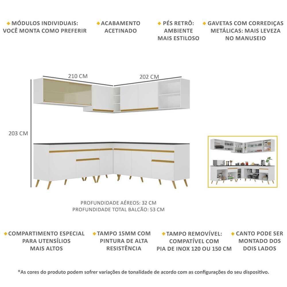 Armário de Cozinha Completa de Canto Veneza GW Multimóveis MP2061 Branca