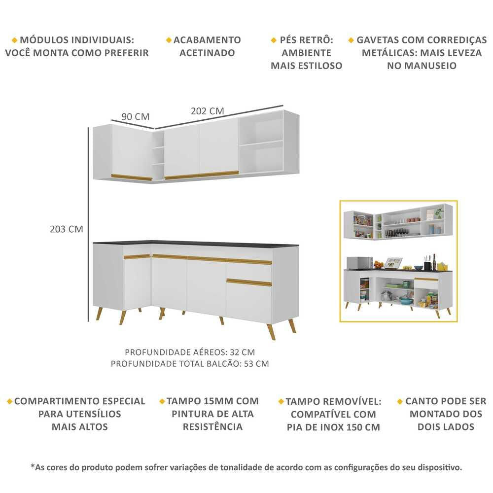 Armário de Cozinha Compacta de Canto Veneza GW Multimóveis MP2058 Branca