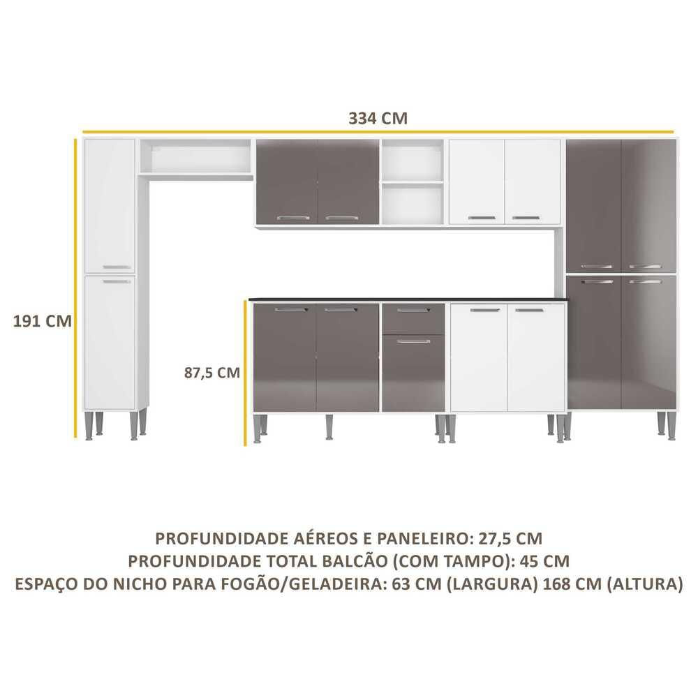 Armário de Cozinha Compacta Balcão c/ Tampo 7 pçs Xangai Blues Multimóveis Bca/Lacca Fumê