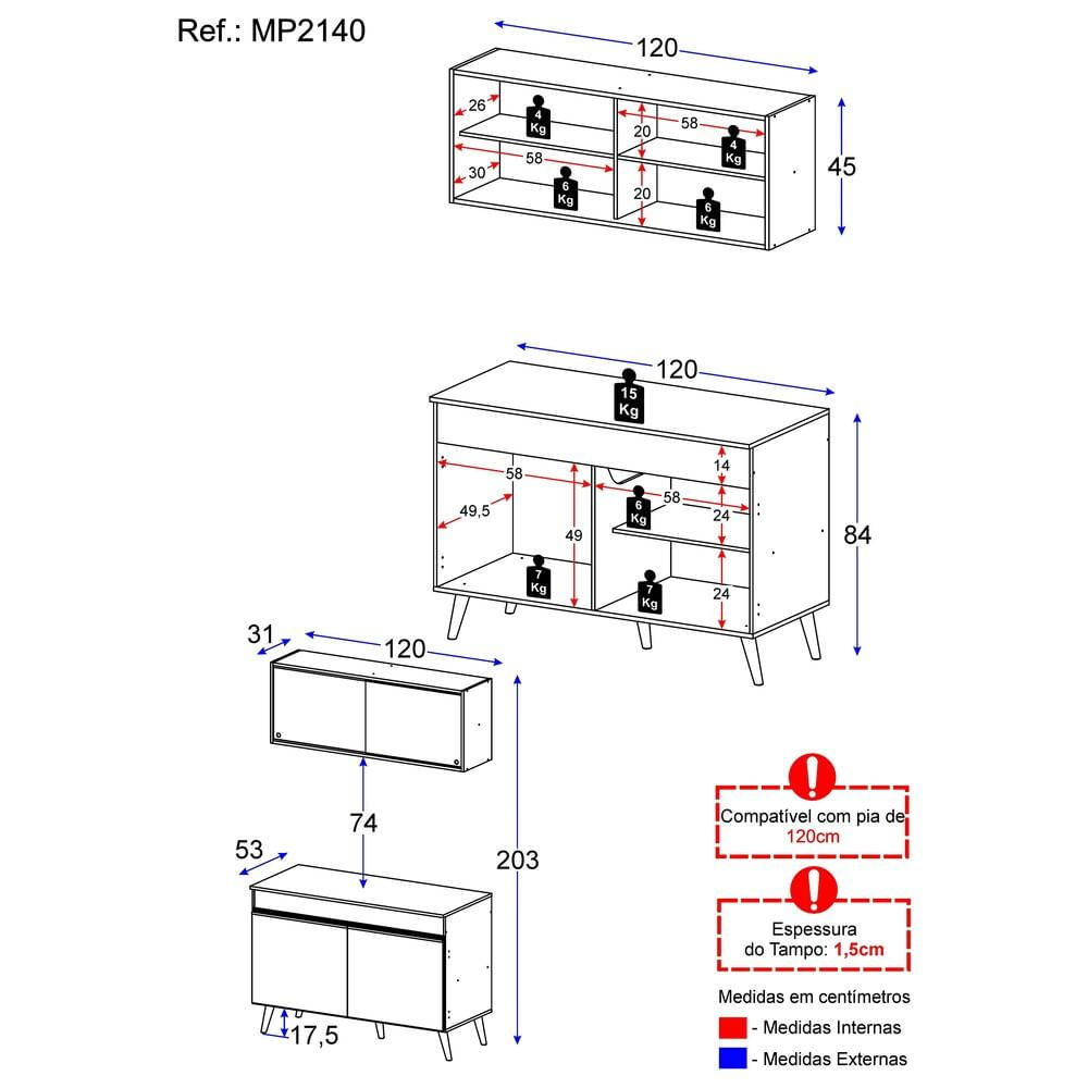 Armário de Cozinha Compacta 2 peças  Veneza Multimóveis MP2140.130 Preto