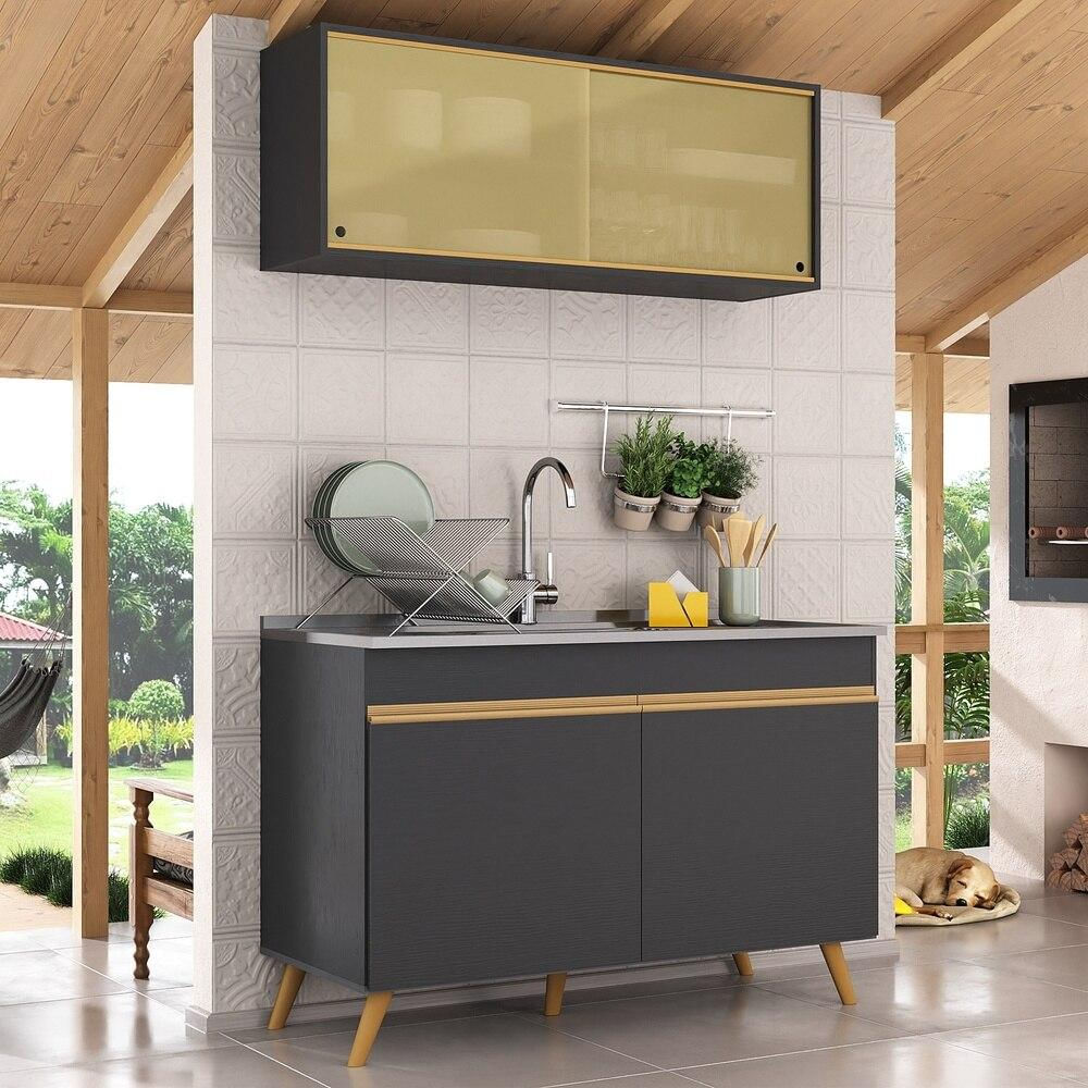 Armário de Cozinha Compacta 2 peças  Veneza Multimóveis MP2140.130 Preto