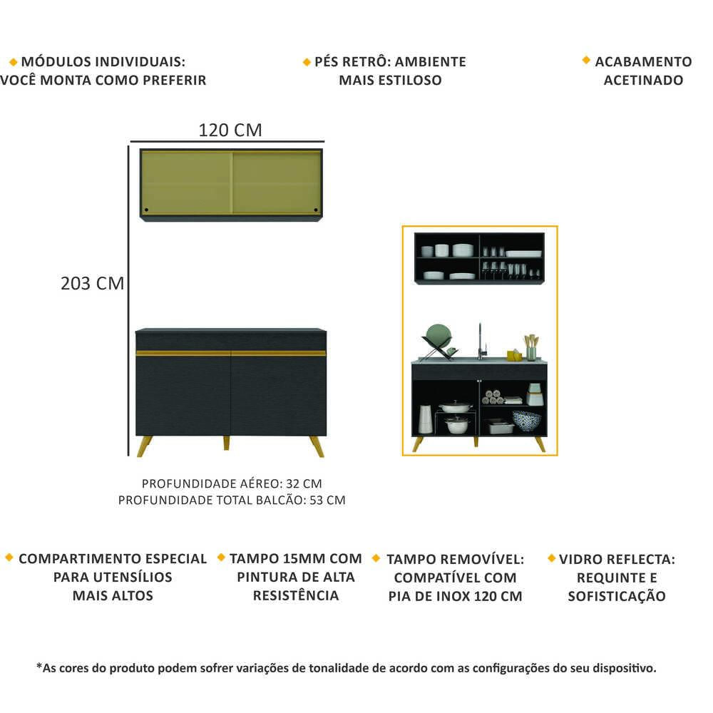 Armário de Cozinha Compacta 2 peças  Veneza Multimóveis MP2140.130 Preto