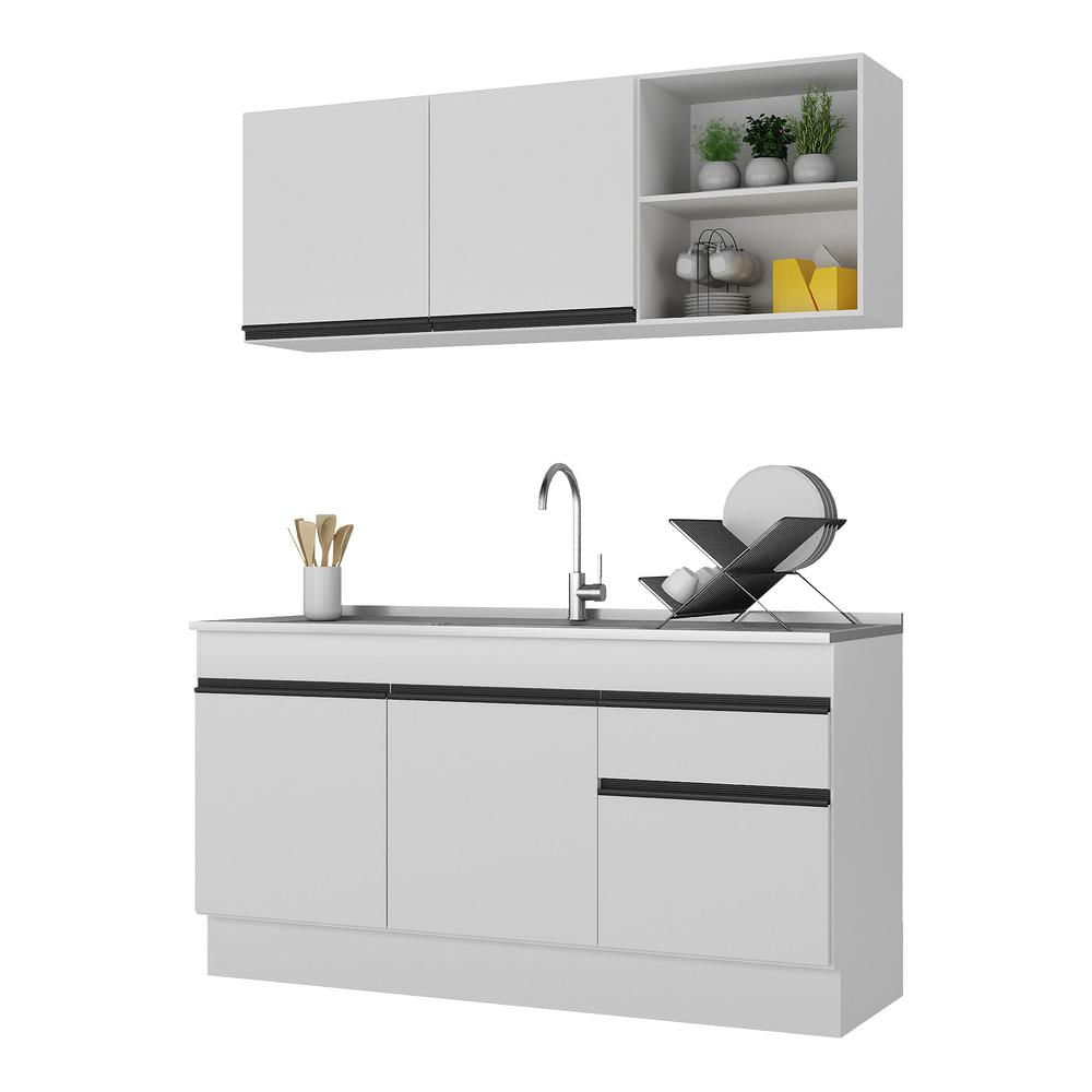 Armário de Cozinha Compacta com Rodapé Veneza Multimóveis MP2114.964 Branco/Preto