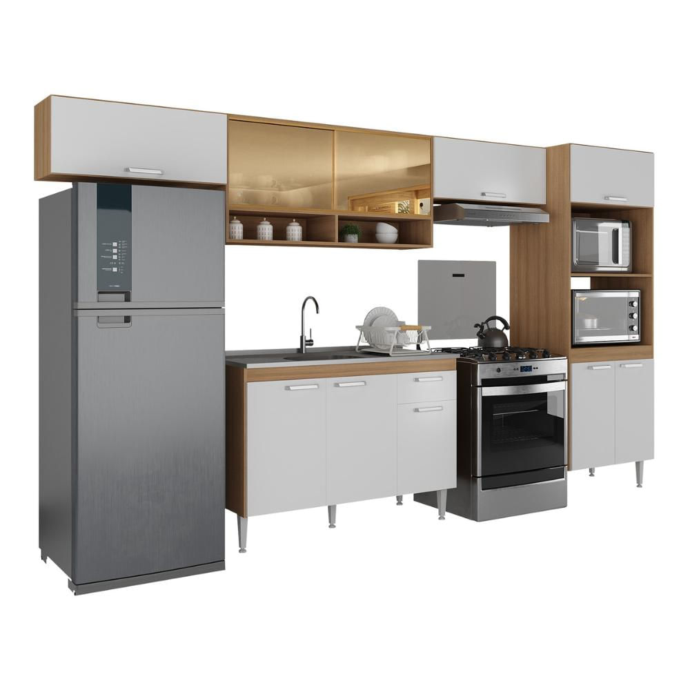 Armário de Cozinha Completa com Gabinete Pia e Torre Quente Paris Multimóveis MP2223 Rustic/Branco