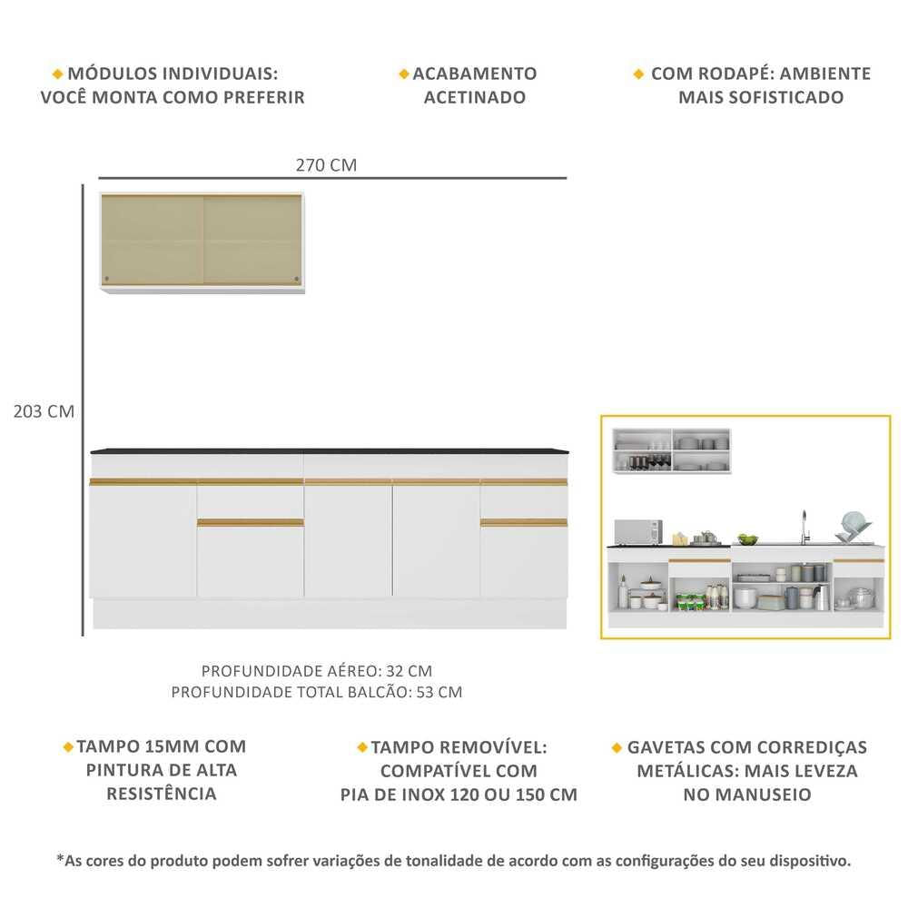 Armário de Cozinha Compacta com Rodapé Veneza Multimóveis MP2112 Branca