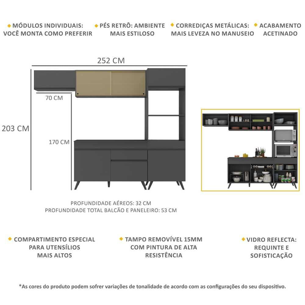 Armário de Cozinha Compacta 4 peças MP3691.895 Veneza Preto