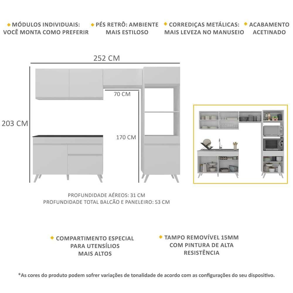 Armário de Cozinha Compacta 4 peças MP3693.891 Veneza Multimóveis Branco