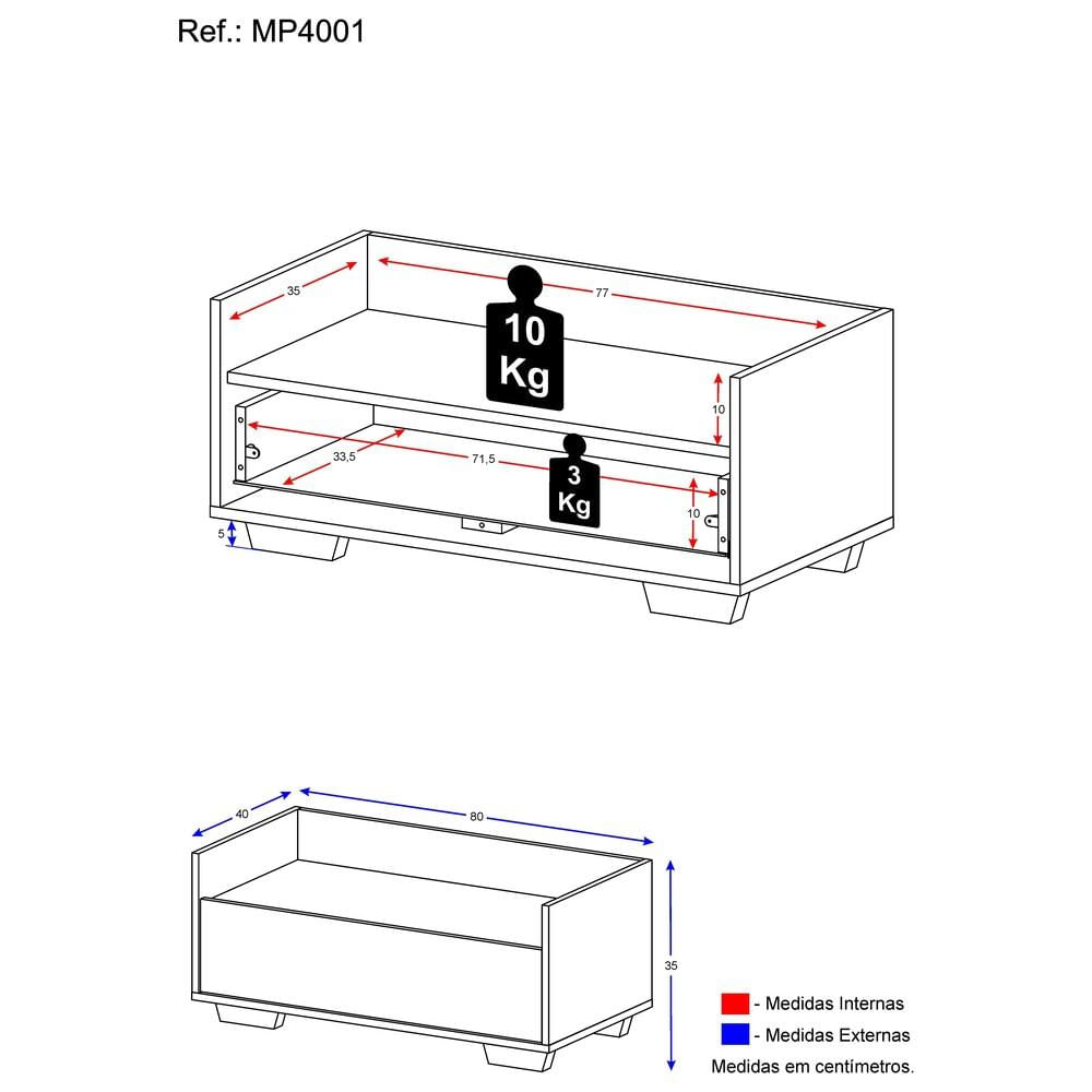 Mesa de Cabeceira 80 cm c/ Pés Quadrados Multimóveis Preta