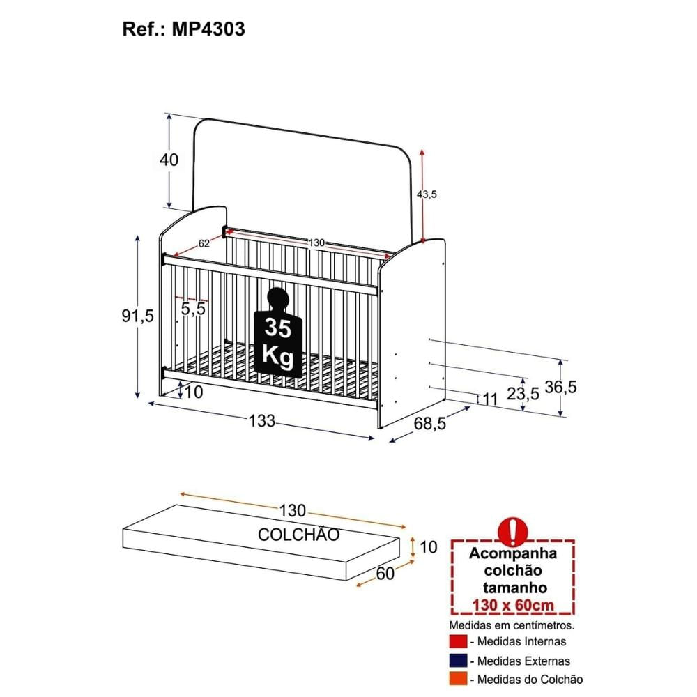 Berço com Colchão Incluso Olaf Plus Multimóveis MP4303 Branco