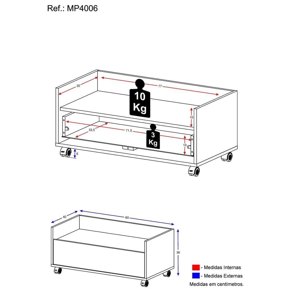 Mesa de Cabeceira 80 cm c/ Rodízios Multimóveis Preta