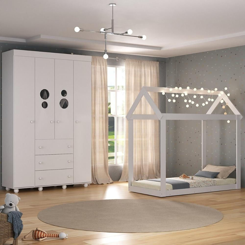 Cama Infantil Montessoriana para Colchão 150x70cm com Guarda-Roupas Pimpolho Multimóveis MX4279 Branco